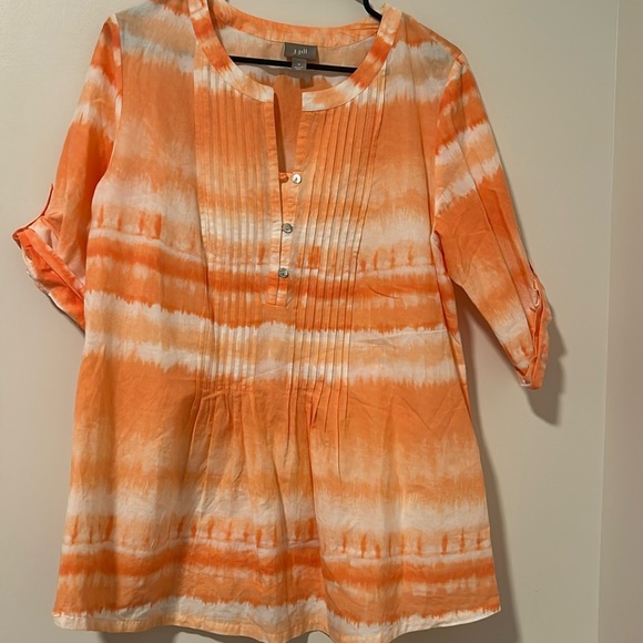J. Jill 100% Cotton Lightweight Boho Cottagecore Orange Peach Blouse Size Medium - Picture 1 of 4